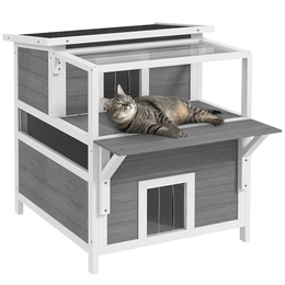Produktbild von PawHut Katzenhöhle aus Tannenholz mit Balkon und Eingängen