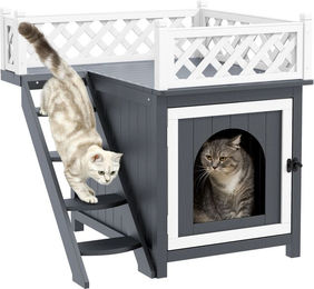 Produktbild von PawHut Katzenhöhle aus Tannenholz mit Balkon und Treppe