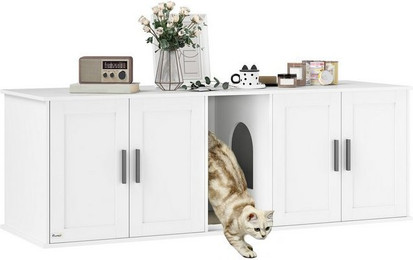 Produktbild von PawHut Katzenklo-Schrank Katzenhaus mit Tür und Trennwand für große Katzen