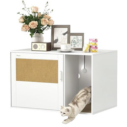 Produktbild von PawHut Katzenklo-Schrank mit Tür, Kratzpad und Rattantür