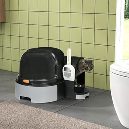 Produktbild von PawHut Katzentoilette Katzenhaus mit Schaufel und herausziehbaren Bodenwannen
