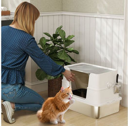 PawHut Katzentoilette Katzenklo Edelstahl mit Deckel XL, für große Katzen bis zu 15 kg, 60,2 x 40,2 x 44,5 cm Hellgrau – Bild 1 von 5