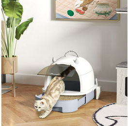 PawHut Katzentoilette Katzenklo mit Deckel Schaufel Bodenschublade Leckagepedal, für Katzen bis 5 kg, 40,5 x 52 x 39 cm, Grau – Bild 1 von 5