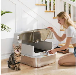 PawHut Katzentoilette Katzenklo mit Doppeltüren, Schaufel, Pedal, ausziehbares Tablett, für große Katzen bis zu 15 kg, 70x50x46,5cm Grau – Bild 1 von 9