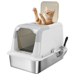 Produktbild von PawHut Katzentoilette mit Deckel, Streuschaufel, Eingang, Ausgang, Deodorierungsbeutel, für Katzen bis 7 kg, Weiß