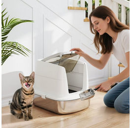 Produktbild von PawHut Katzentoilette mit Deckel, Streuschaufel, Streufilter, Deodorierungsbeutel, für Katzen bis 5 kg, Weiß