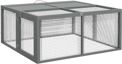 PawHut Klappbarer Kaninchenstall aus Holz mit Freilaufgehege – Bild 1 von 9