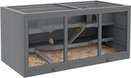 Produktbild von PawHut Kleintierkäfig aus Holz dreistöckig Grau