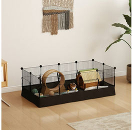 PawHut Kleintierkäfig Laufstall mit 12 Paneel, wasserdichte Matte, für Kleintiere, für innen und außen, 120x60x40 cm, Schwarz – Bild 1 von 5