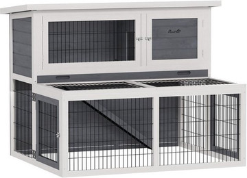 Produktbild von PawHut Kleintierstall 2 Ebenen aus Vollholz mit klappbarem Dach und Freilaufgehege