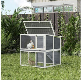PawHut Kleintierstall Hasenstall aus Holz mit wetterfest aufklappbar Dach Freilaufgehege, für Kaninchen, Hühner Outdoor 98x95x102,5 cm Grau – Bild 1 von 5