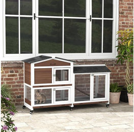 Produktbild von PawHut Kleintierstall mit Rollen, Kleintierhaus, Freilaufgehege, für Zwergkaninchen und Meerschweinchen, Mehrfarbig