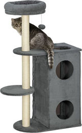 Produktbild von PawHut Kratzbaum 111 cm mit Katzenhöhle, Bett, Spielball und Sisal-Kratzsäulen, Grau