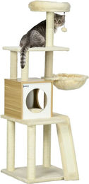 Produktbild von PawHut Kratzbaum aus Holz 141,5 cm mit Katzenhöhle und Hängebett
