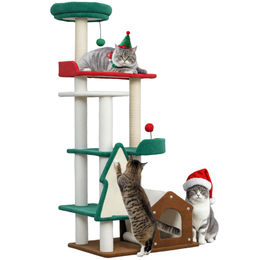 PawHut Kratzbaum in Weihnachtsfarben mit 6 Ebenen und Katzenhöhle – Bild 1 von 9