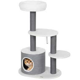 PawHut Kratzbaum mehrstöckiger Katzenkratzbaum mit Höhle, Kratzstämme, 3 Plattformen, für Katzen unter 4 kg, Grau+Weiß – Bild 1 von 9