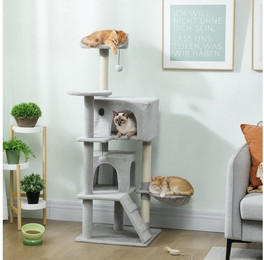 Produktbild von PawHut Kratzbaum mit Hängematte, Spielbällen, Geeignet für 1-3 Katzen bis 5 kg, Hellgrau