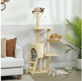 PawHut Kratzbaum mit Höhle, 4 Spielzeuge, für Katzen bis 5 kg, Beige – Bild 1 von 5