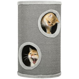 PawHut Kratztonne mit 2 Höhle, Plüschrand, (zweistöckige Katzentonne, 1-tlg., Katzenkratztonne), für 1-2 Katzen bis 5 kg, Hellgrau – Bild 1 von 9