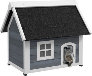 Produktbild von PawHut Outdoor Katzenhaus aus Holz mit aufklappbarem Dach