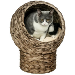 Produktbild von PawHut Rattan Katzenkorb Katzenhöhle mit Kissen Dunkelbraun