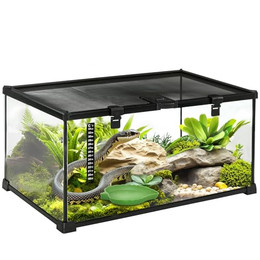 Produktbild von PawHut Terrarium für Reptilien mit Thermometer Metall Schwarz 50x30x25 cm