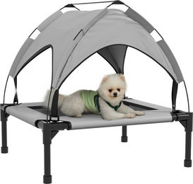 PawHut Tierbett mit Baldachin, Outdoor Hundeliege mit Dach, Atmungsaktiv, Oxford, für kleine und mittelgroße Hunde Hellgrau Oxford 76 x 61 x 69,5 cm – Bild 1 von 5