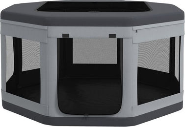 Produktbild von PawHut Welpenauslauf Welpenlaufstall mit Tragetasche, Achteckig, Grau