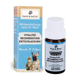 Produktbild von Paws & Patch Blütenmischung nach Dr. Bach Vitalität Regeneration Entschlackung für Hunde und Katzen - 10 g