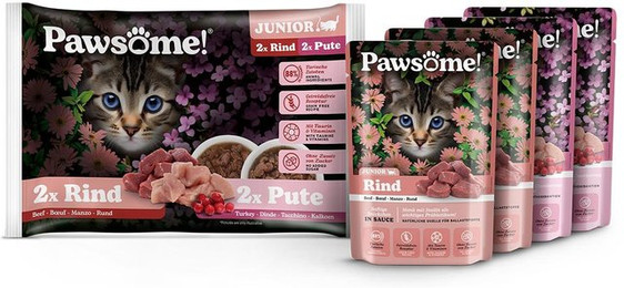 Produktbild von Pawsome Junior Rind & Pute Mixpack - 4 x 85 g