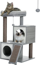 Produktbild von PAWZ Road Kratzbaum Holz Kratzbaum Katzenbaum Sisal Katzenmöbel Katzenhöhle, Grau, aus Holz