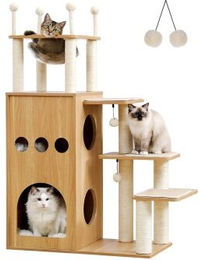 Pawz Road Kratzbaum, luxuriös groß hölzern Katzenbaum, 130cm hoch – Bild 1 von 3