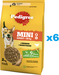 Produktbild von PEDIGREE Adult Mini Trockenfutter mit Geflügel und Gemüse für kleine Hunde - 6 x 2 kg