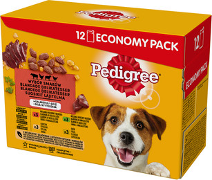 Produktbild von PEDIGREE Adult Mix Beutel 12x100g: Nassfutter für adulte Hunde mit Rind, Huhn, Lamm und Geflügel in Gelee