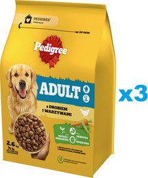 Produktbild von PEDIGREE Adult Trockenfutter mit Geflügel und Gemüse für große und mittelgroße Hunde - 3 x 2,6 kg