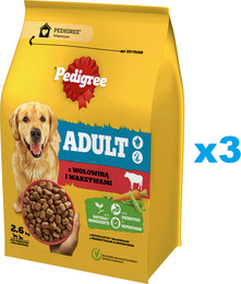 Produktbild von PEDIGREE Adult Trockenfutter mit Rindfleisch und Gemüse für große und mittelgroße Hunde - 3 x 2,6 kg