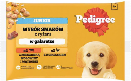 Produktbild von PEDIGREE Junior Mix Nassfutter für Welpen mit Reis, Huhn und Rind in Gelee - 4 x 100 g