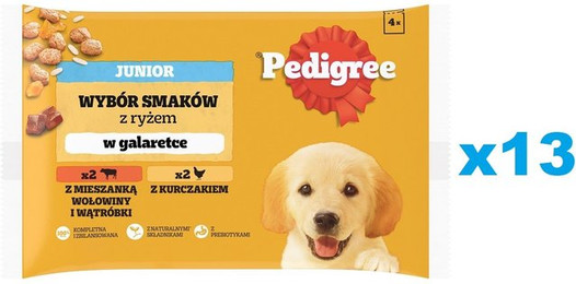 Produktbild von PEDIGREE Junior Mix Nassfutter für Welpen mit Reis, Huhn und Rind in Gelee - 52 x 100 g