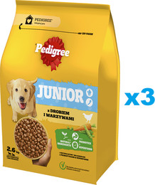 Produktbild von PEDIGREE Junior Trockenfutter mit Geflügel und Gemüse - 3 x 2,6 kg
