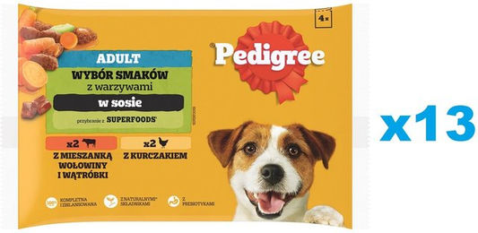 Produktbild von PEDIGREE Mix mit Gemüse Nassfutter für Hunde Huhn Rind Leber in Sauce - 52 x 100 g