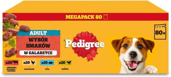 Produktbild von PEDIGREE Nassfutter Mix Geschmacks mit Rind, Huhn, Fisch, Geflügel in Gelee für adulte Hunde Adult 80x100 g
