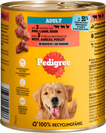 Produktbild von Pedigree Pastete mit Rind, Lamm und Huhn - 12 x 800 g