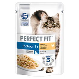 Produktbild von Perfect Fit Cat Indoor 1+ mit Huhn und Erbsen in Sauce - 12 x 85 g