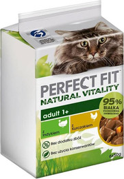 Produktbild von PERFECT FIT Natural Vitality Adult 1+ 6x50g: Vollnahrung für adulte Katzen auch nach der Kastration in Puten- und Hühnersauce