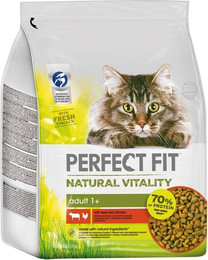 Produktbild von PERFECT FIT Natural Vitality Trockenfutter mit Rind und Huhn für adulte Katzen - 2,4 kg