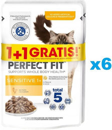Produktbild von PERFECT FIT Sensitive 1+ 12x85 g: Nassfutter mit Huhn für adulte Katzen in Soße
