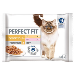 Produktbild von Perfect Fit Sensitive 1+ Nassfutter mit Huhn und Lachs - 4 x 85 g