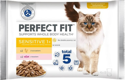 Produktbild von Perfect Fit Sensitive 1+ Nassfutter mit Huhn und Lachs für adulte Katzen - 24 x 85 g
