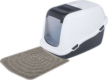 Produktbild von PETGARD Haubentoilette mit großer Klappe und Vorlegematte weiss-dunkelgrau