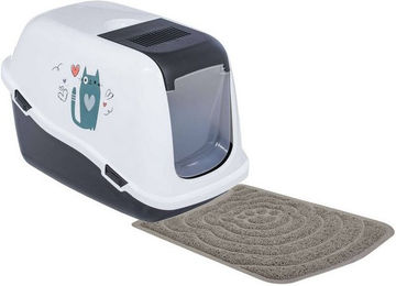 Produktbild von PETGARD Haubentoilette mit Klappe und Katzen-Dekor inklusive Vorlegematte